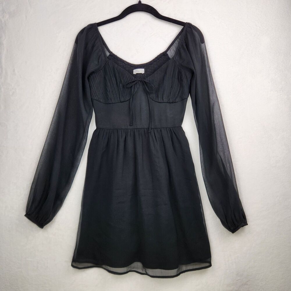 Y2K Hollister Babydoll Milkmaid Dress XS Sheer Sleeves Gothic Witchy Dark Fairy